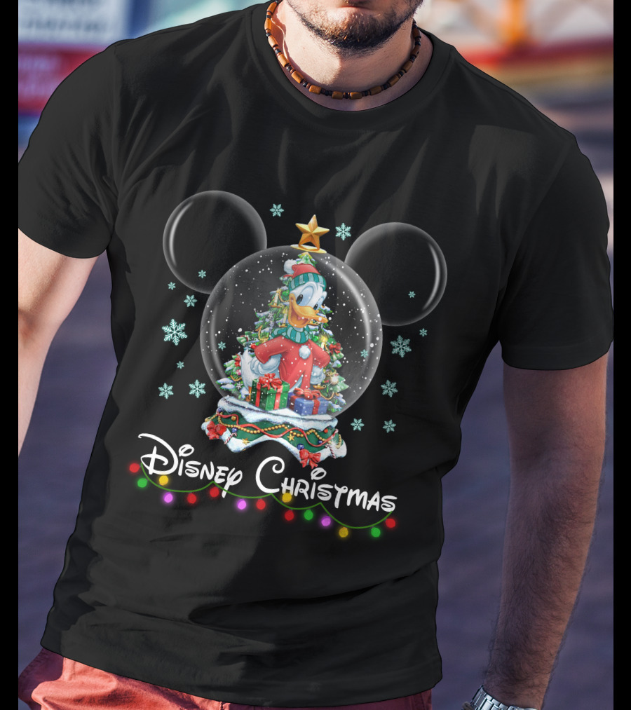 Disney Christmas Donald Duck Snow Globe T-Shirt