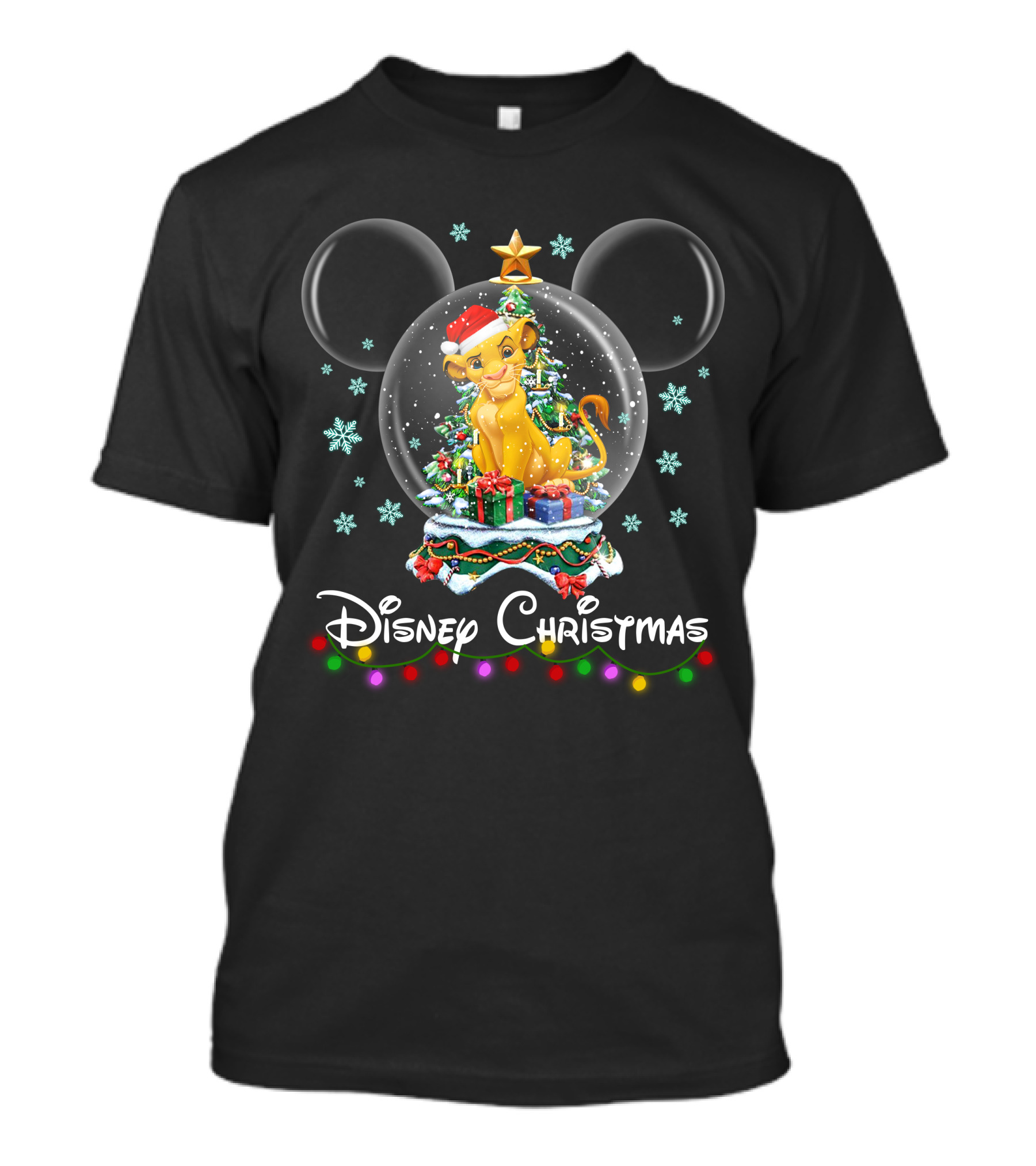 Disney Christmas Simba Snow Globe With Presents And Christmas Tree T-Shirt