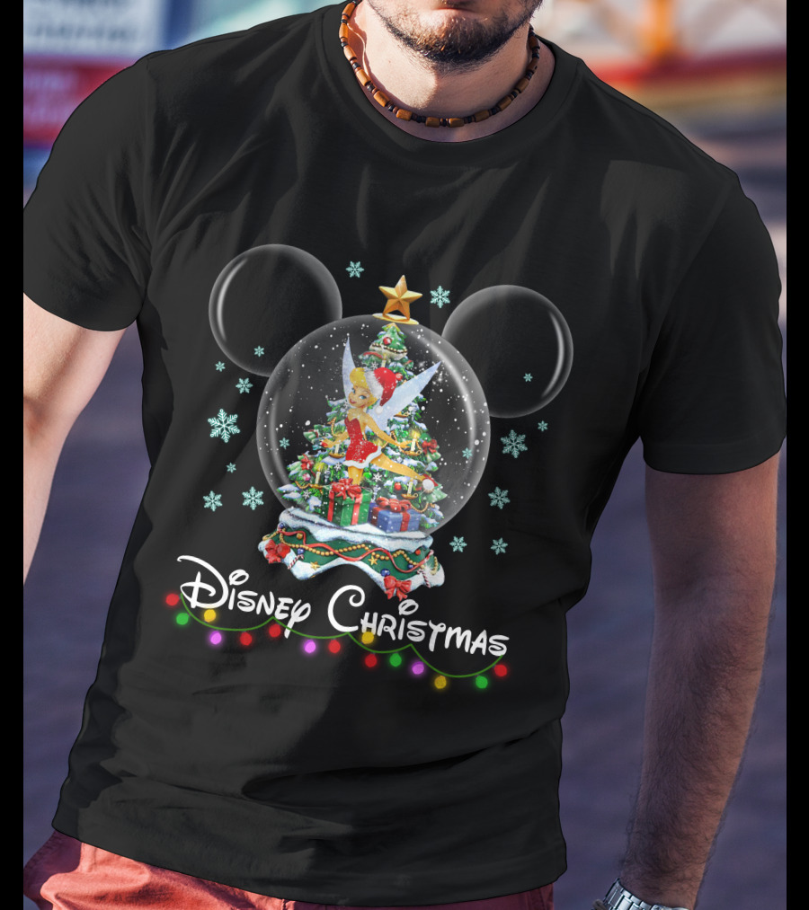 Disney Christmas Tinker Bell Mickey Snow Globe T-Shirt