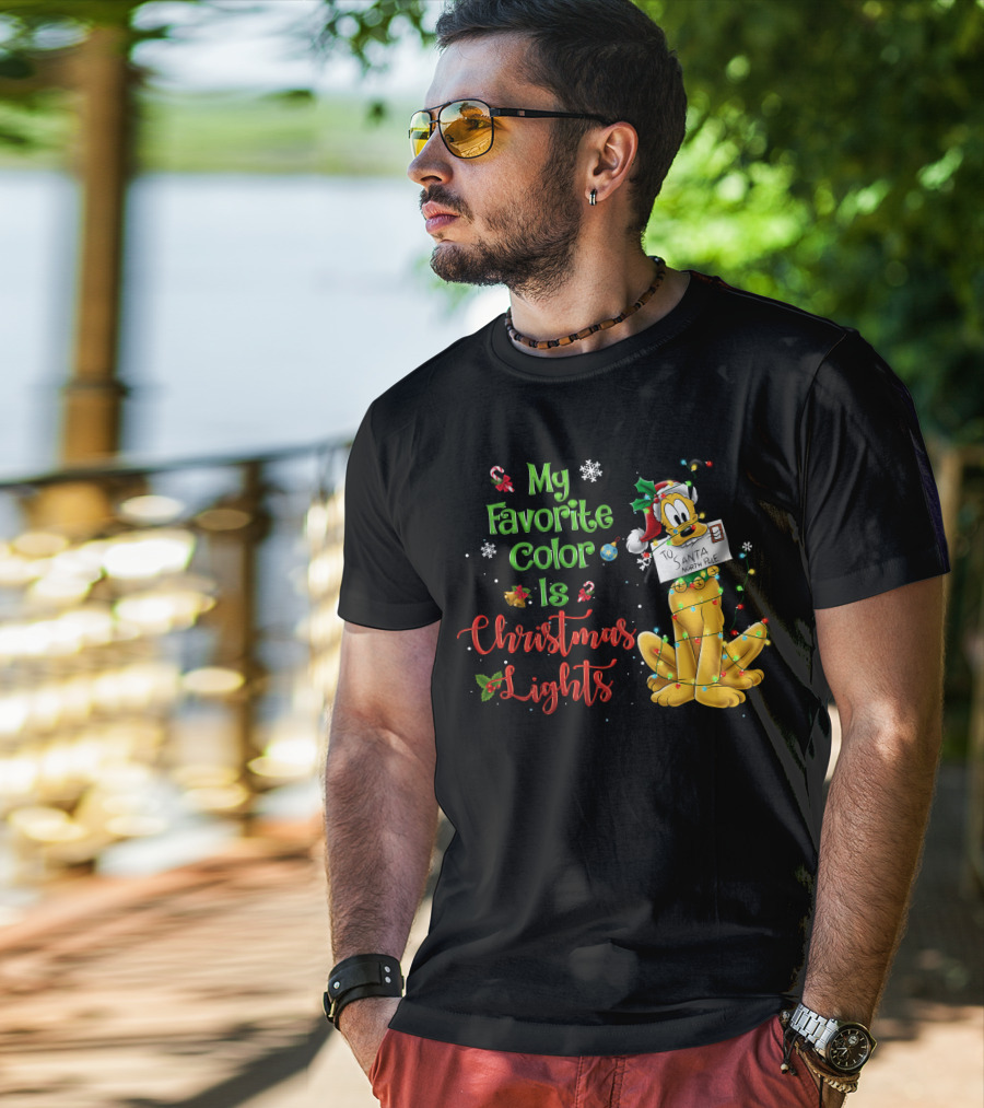 My Favorite Color Is Christmas Lights Pluto Santa Letter T-Shirt