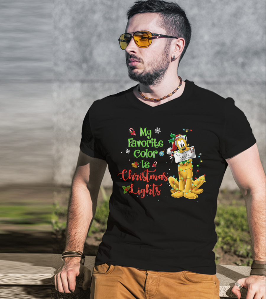My Favorite Color Is Christmas Lights Pluto Santa Letter T-Shirt