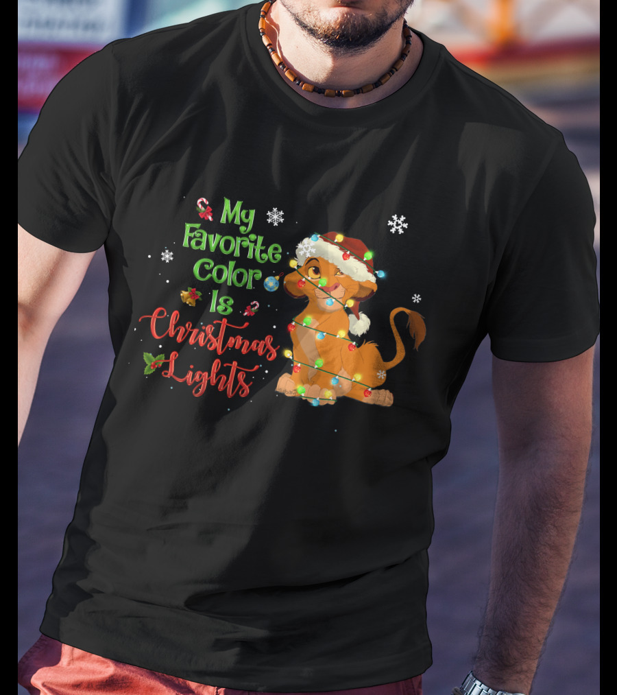 My Favorite Color Is Christmas Lights Simba Santa Hat Snowflakes T-Shirt