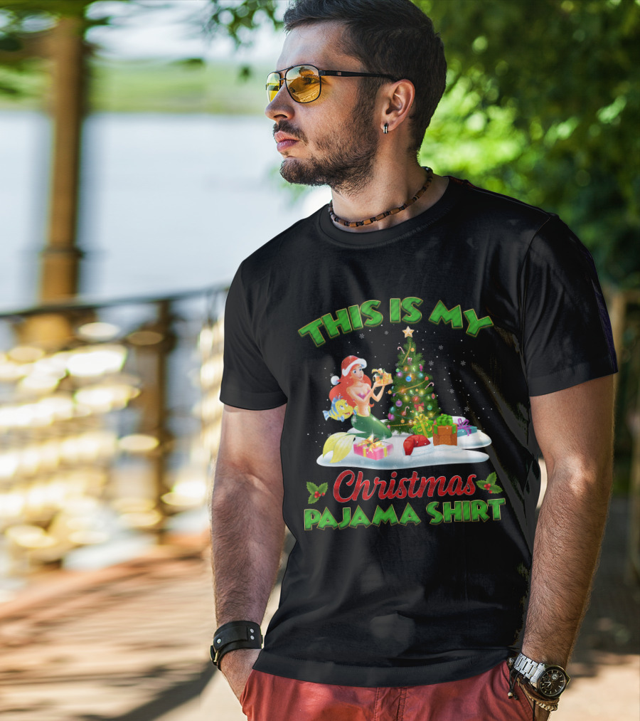This Is My Christmas Pajama Shirt Ariel And Flounder Holiday Scene T-Shirt