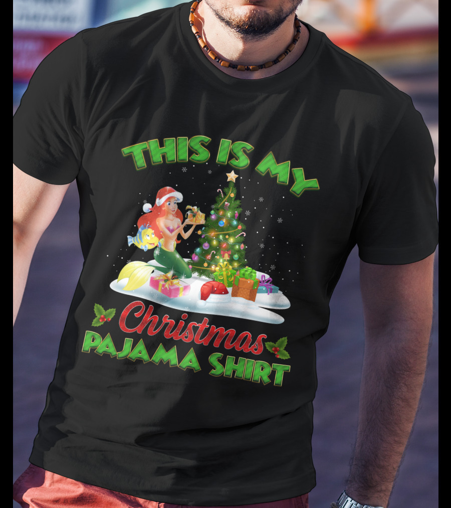 This Is My Christmas Pajama Shirt Ariel And Flounder Holiday Scene T-Shirt
