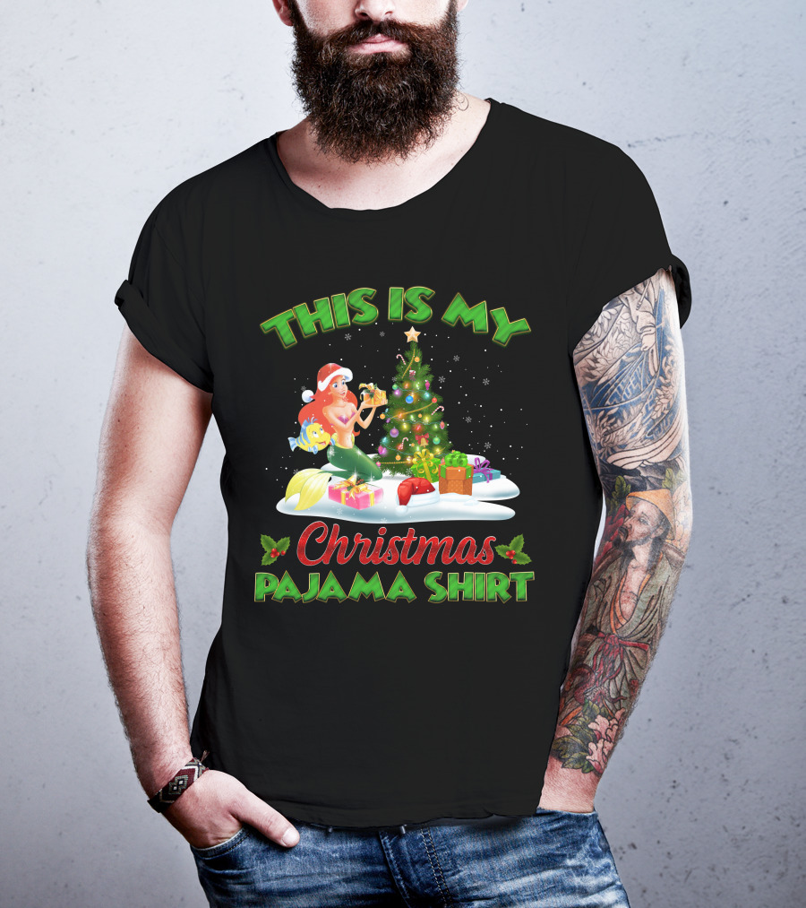 This Is My Christmas Pajama Shirt Ariel And Flounder Holiday Scene T-Shirt
