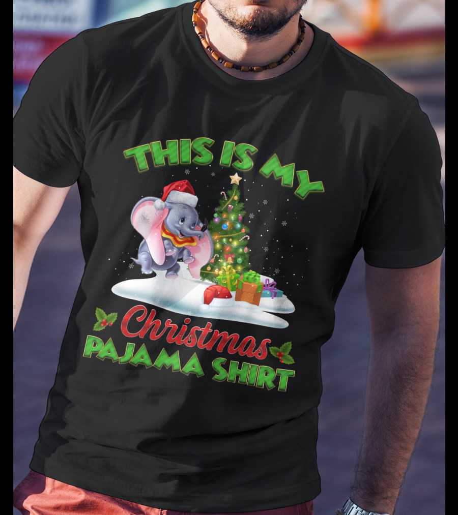 This Is My Christmas Pajama Shirt Dumbo Santa Hat Christmas Tree Presents T-Shirt