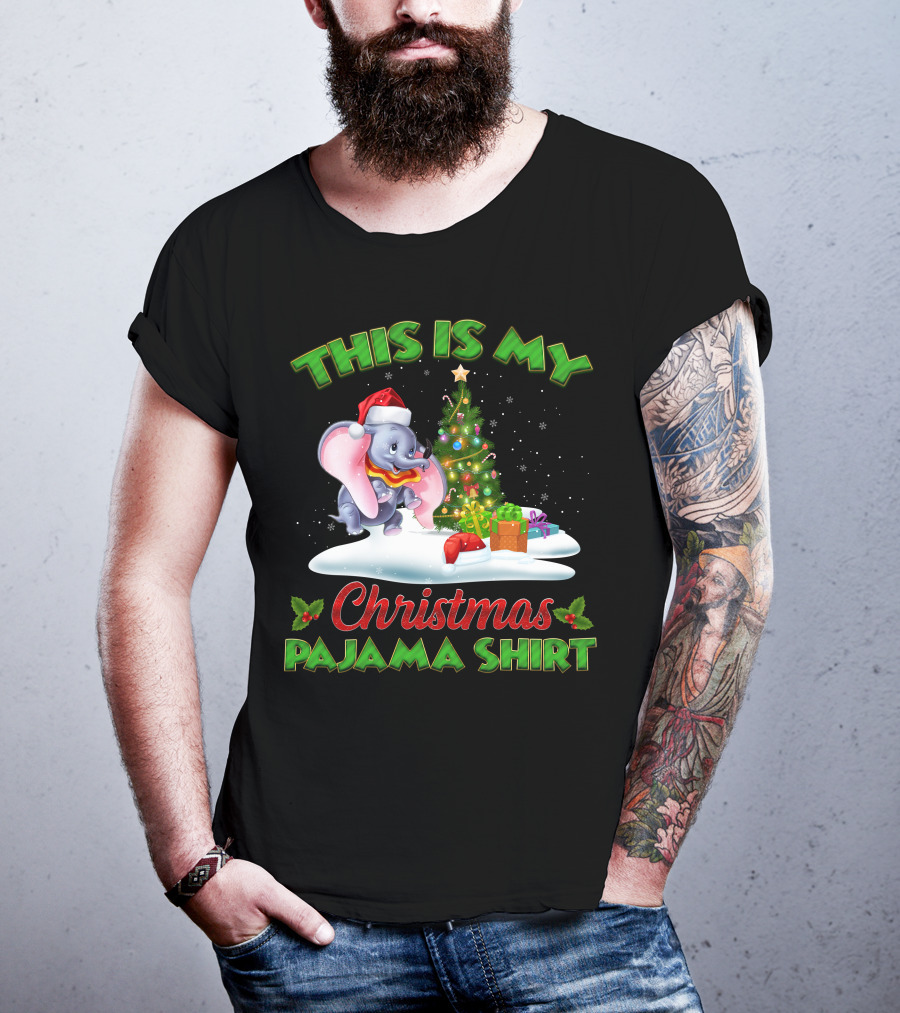 This Is My Christmas Pajama Shirt Dumbo Santa Hat Christmas Tree Presents T-Shirt