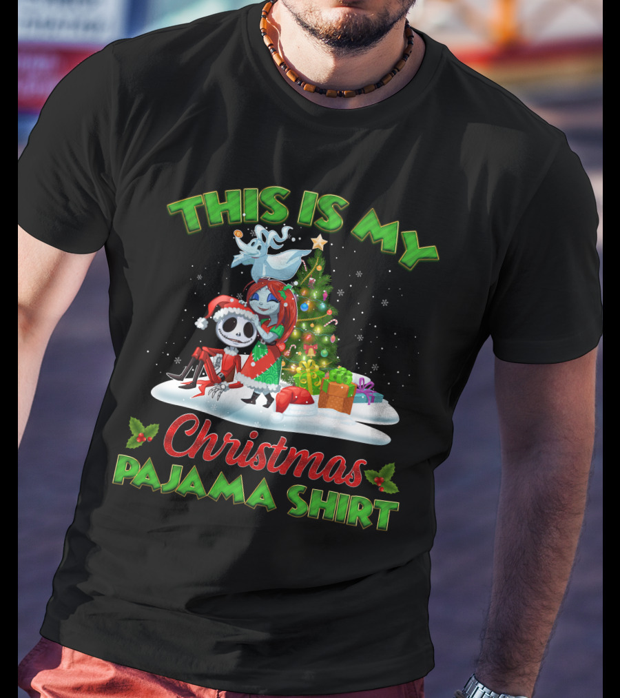 This Is My Christmas Pajama Shirt Jack Skellington And Sally Holiday Tree Scene T-Shirt