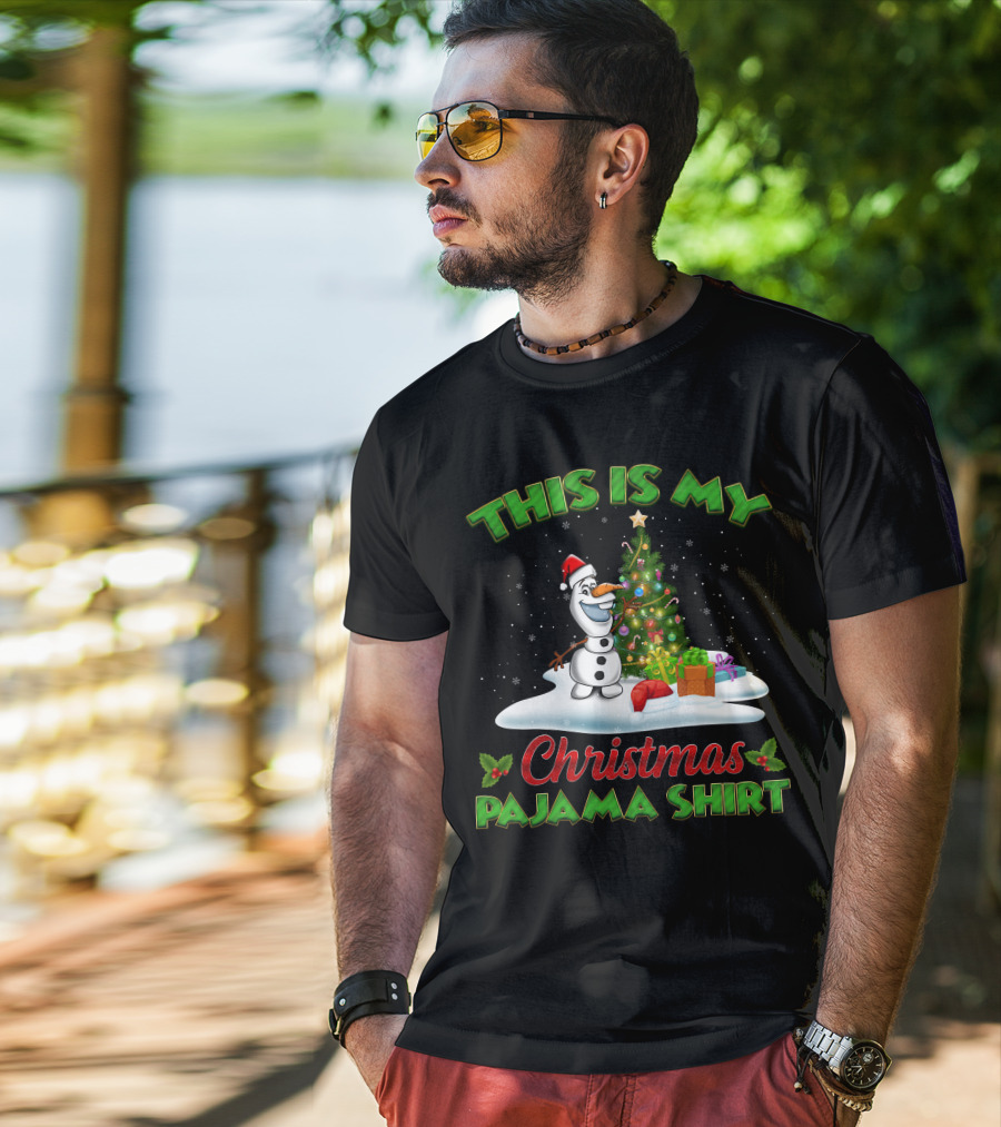 This Is My Christmas Pajama Shirt Holiday Olaf Santa Hat T-Shirt