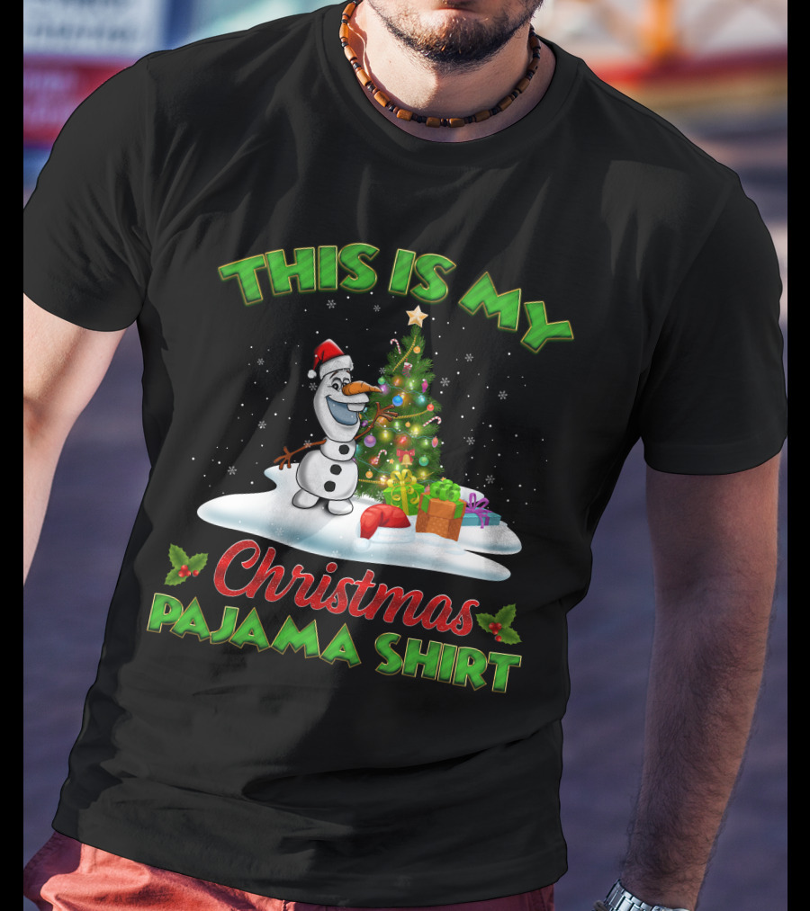 This Is My Christmas Pajama Shirt Holiday Olaf Santa Hat T-Shirt