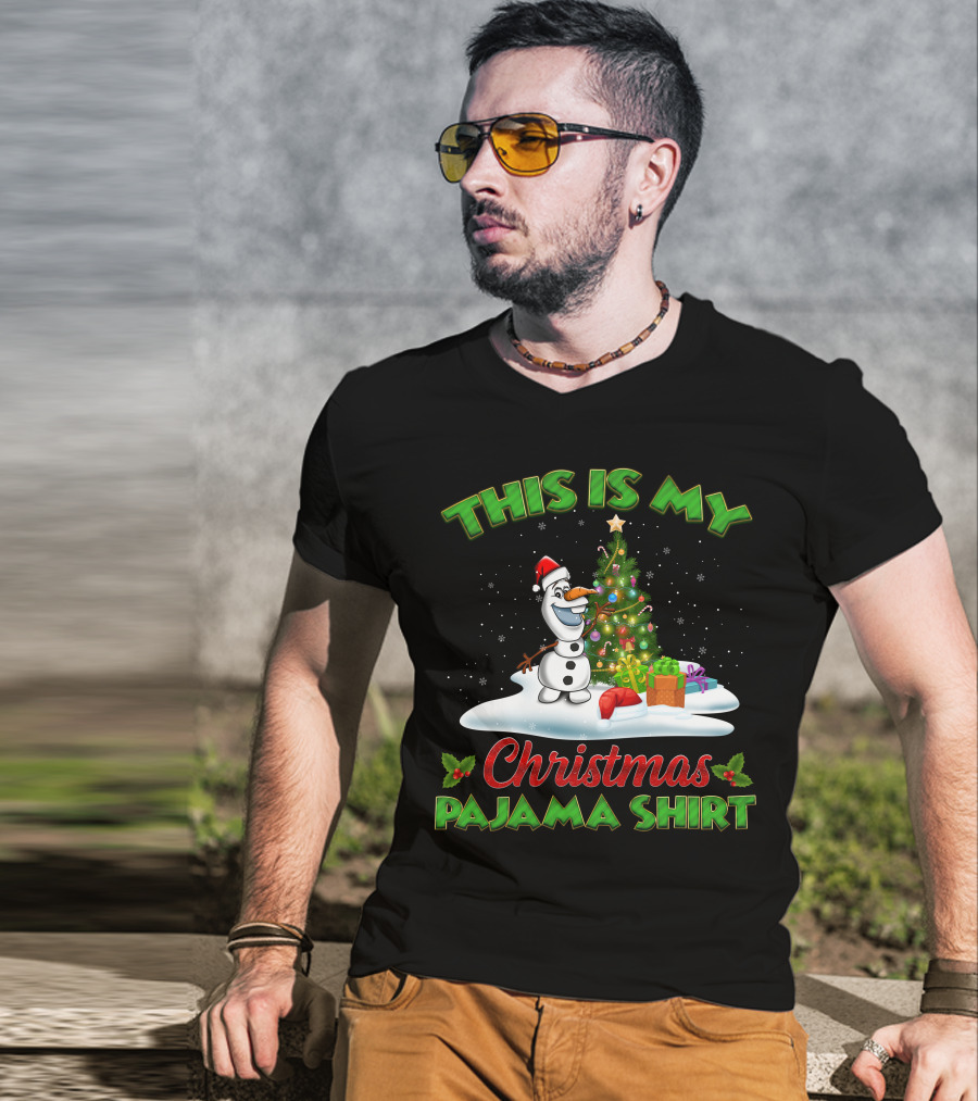 This Is My Christmas Pajama Shirt Holiday Olaf Santa Hat T-Shirt