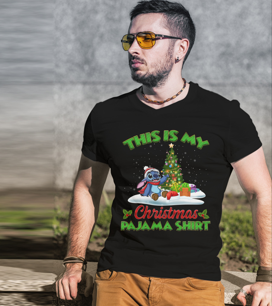 This Is My Christmas Pajama Shirt Stitch Tree Presents T-Shirt