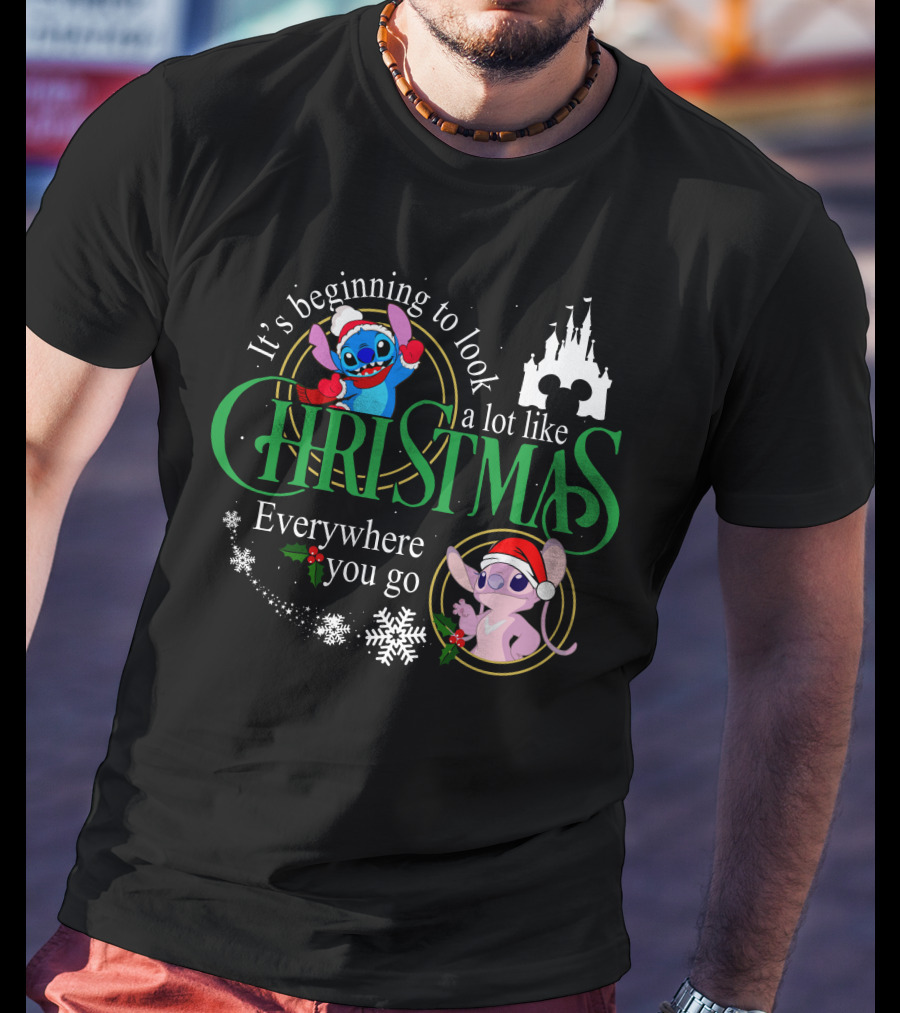 It's Beginning To Look A Lot Like Christmas Stitch & Angel Everywhere You Go T-Shirt