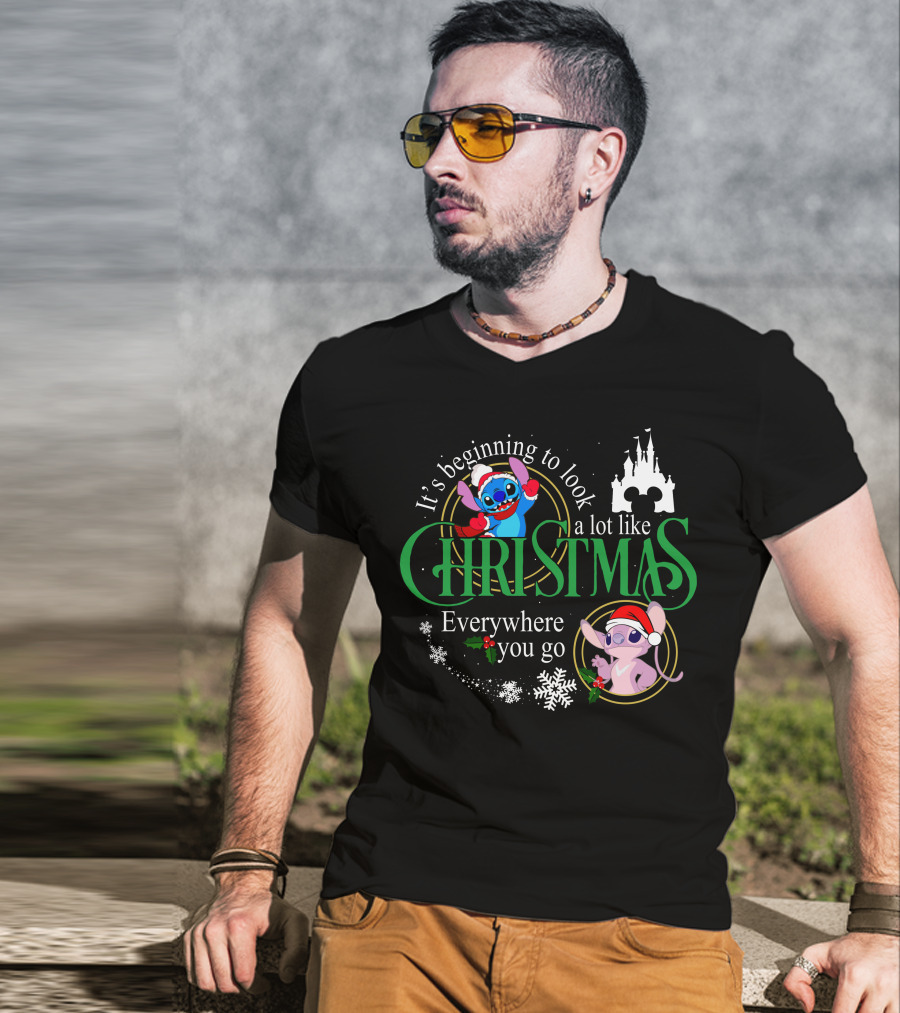 It's Beginning To Look A Lot Like Christmas Stitch & Angel Everywhere You Go T-Shirt