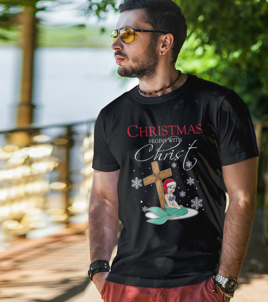 Christmas Begins With Christ Ariel Snowflakes T-Shirt