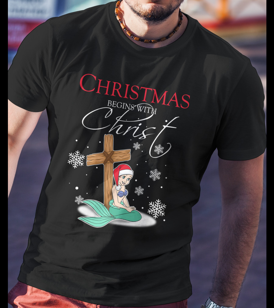 Christmas Begins With Christ Ariel Snowflakes T-Shirt