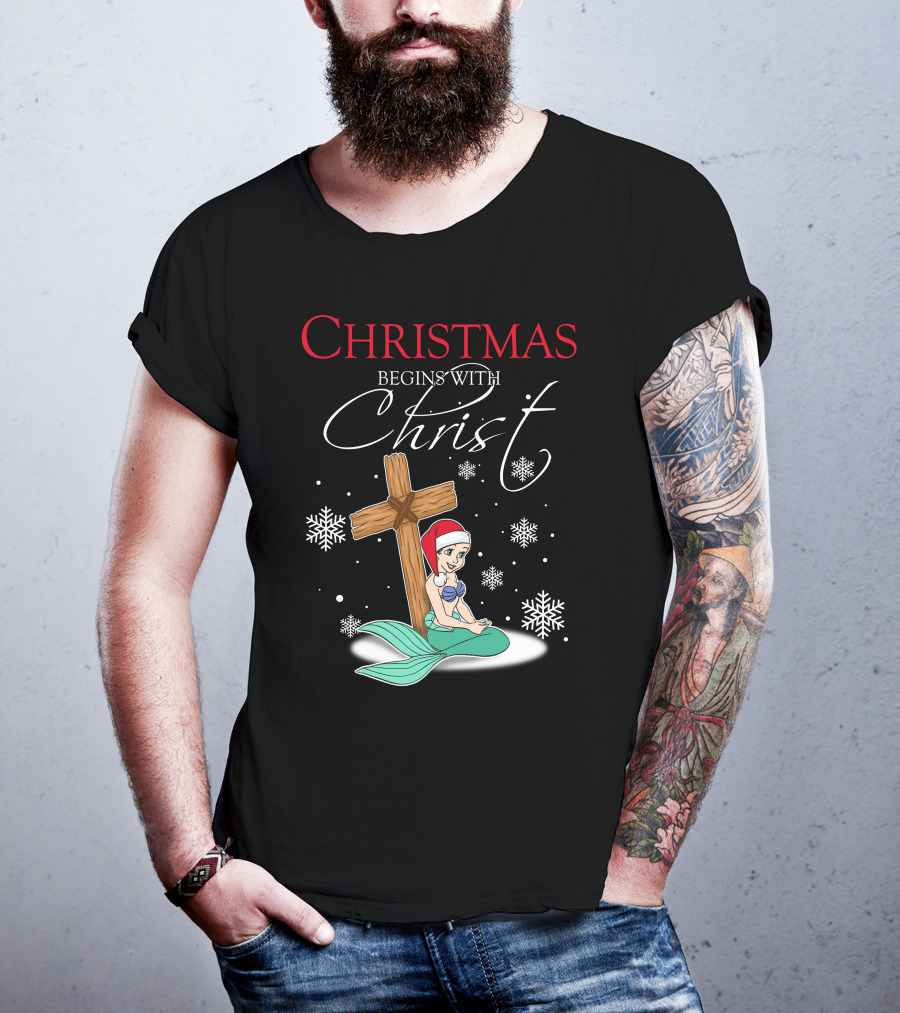 Christmas Begins With Christ Ariel Snowflakes T-Shirt