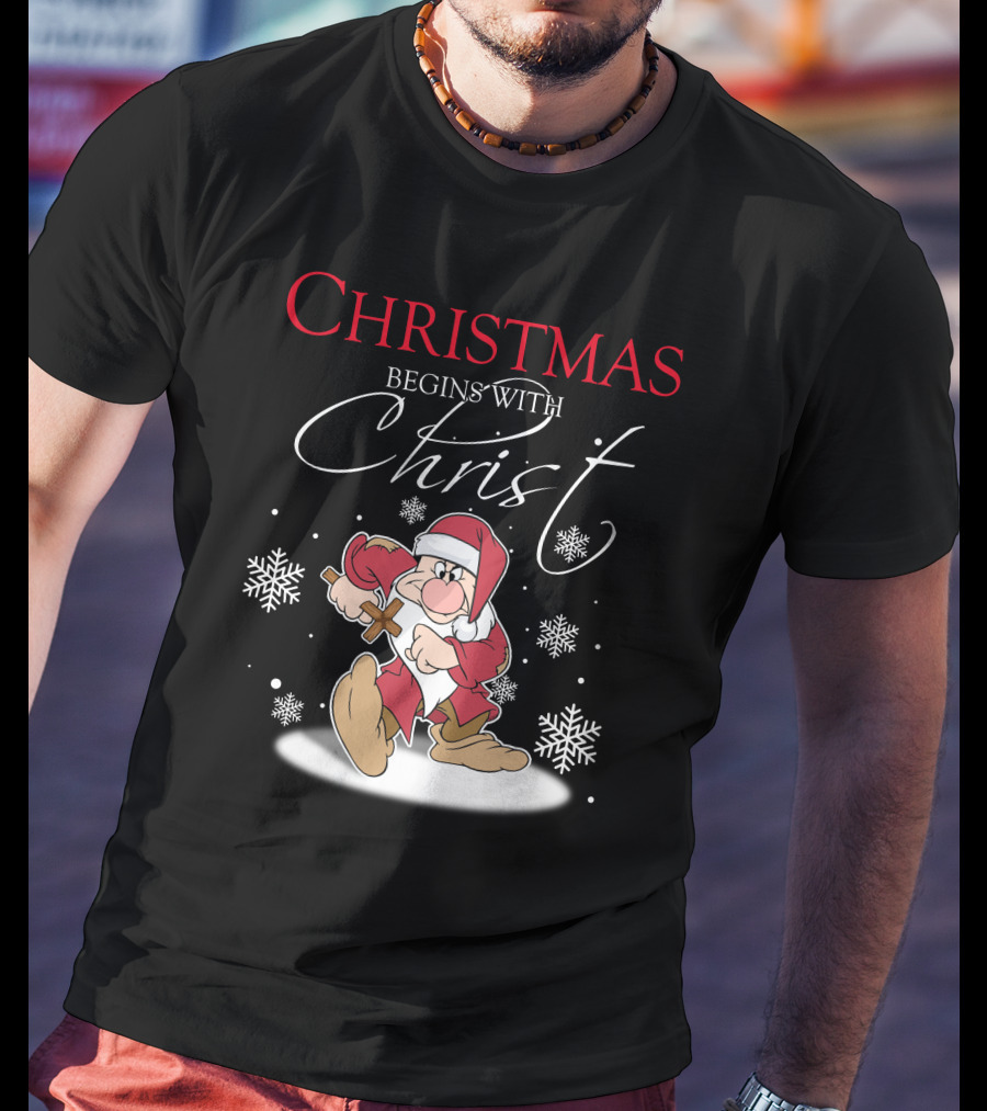 Christmas Begins With Christ Grumpy Santa Snowflakes T-Shirt