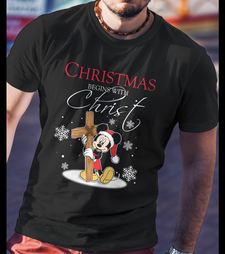 Christmas Begins With Christ Mickey Mouse Snowflakes T-Shirt