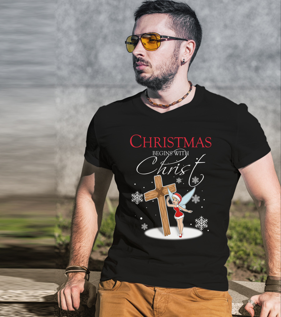 Christmas Begins With Christ Cross Tinker Bell T-Shirt