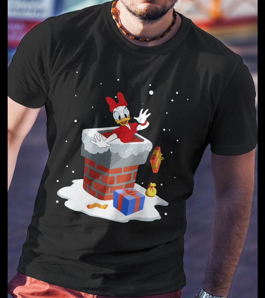 Daisy Duck Christmas Chimney Surprise With Snow And Gifts T-Shirt
