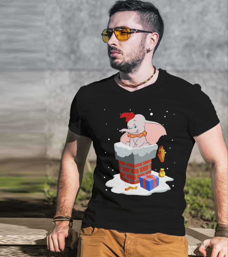 Dumbo Christmas Chimney Presents Snowflakes T-Shirt