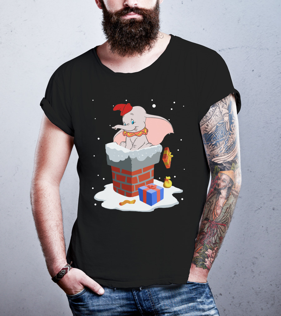 Dumbo Christmas Chimney Presents Snowflakes T-Shirt