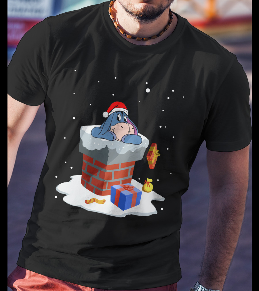Eeyore Santa Chimney Christmas Gifts Snowflakes T-Shirt