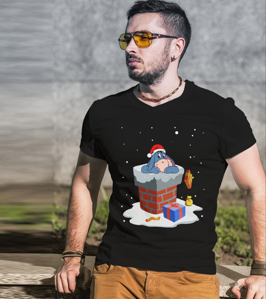 Eeyore Santa Chimney Christmas Gifts Snowflakes T-Shirt
