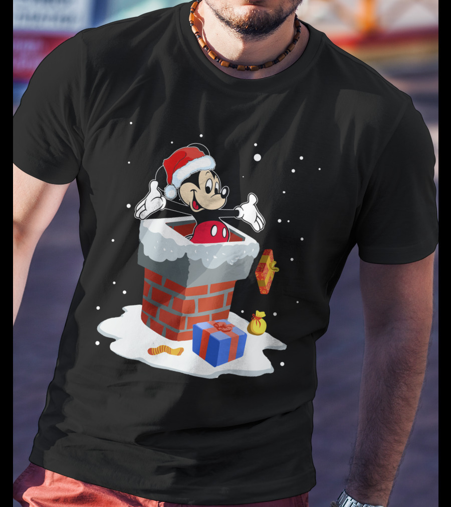 Mickey Mouse Christmas Chimney Santa Hat Snow Gifts T-Shirt