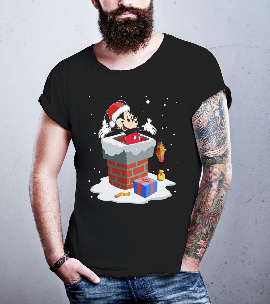 Mickey Mouse Christmas Chimney Santa Hat Snow Gifts T-Shirt