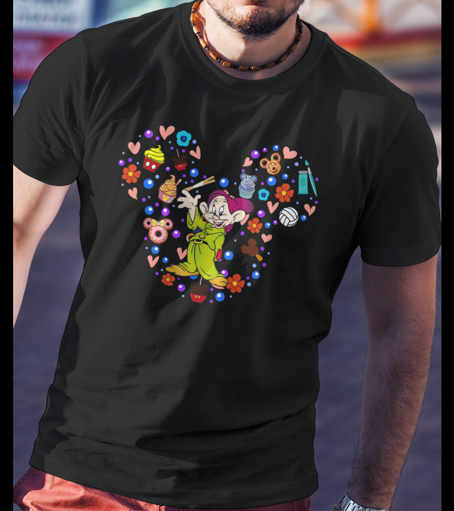 Dopey Mickey Mouse Ears With Hearts And Desserts T-Shirt