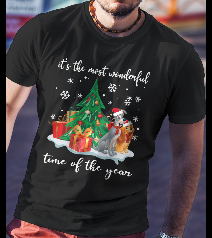 It's The Most Wonderful Time Of The Year Lady And The Tramp Christmas Tree Snowflakes T-Shirt