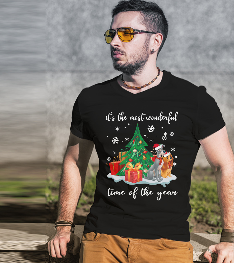 It's The Most Wonderful Time Of The Year Lady And The Tramp Christmas Tree Snowflakes T-Shirt