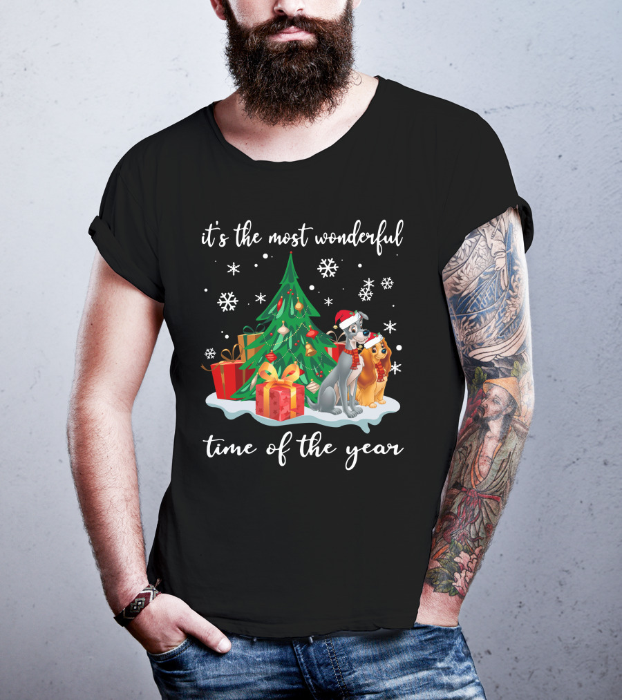 It's The Most Wonderful Time Of The Year Lady And The Tramp Christmas Tree Snowflakes T-Shirt