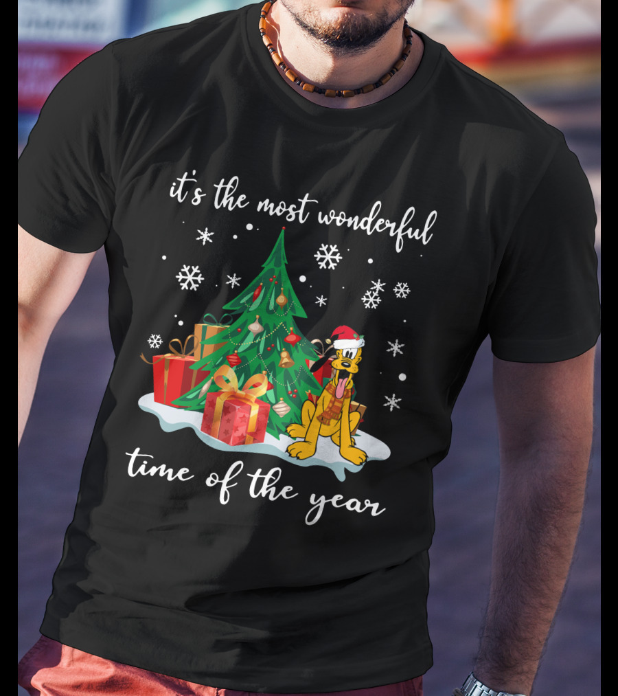 It's The Most Wonderful Time Of The Year Pluto Christmas Tree Snowflakes Gifts T-Shirt