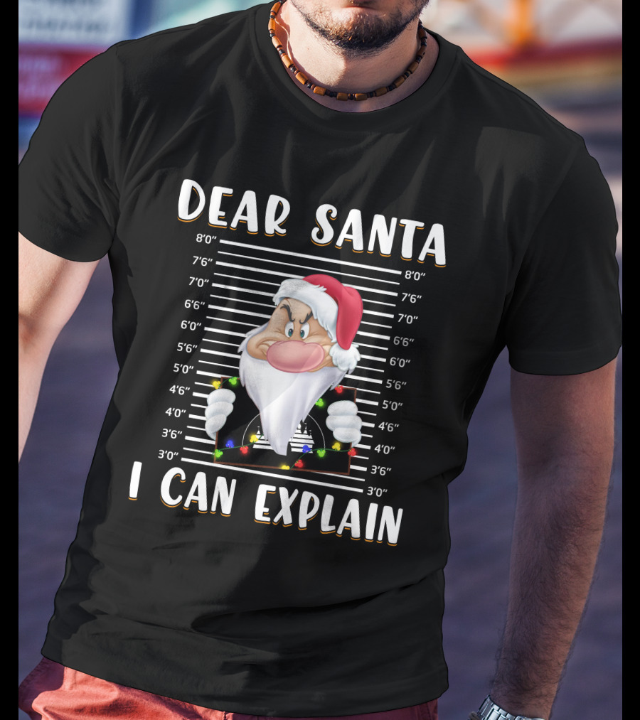 Dear Santa I Can Explain Grumpy Mugshot Christmas Santa Hat T-Shirt