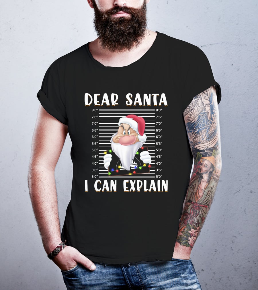 Dear Santa I Can Explain Grumpy Mugshot Christmas Santa Hat T-Shirt