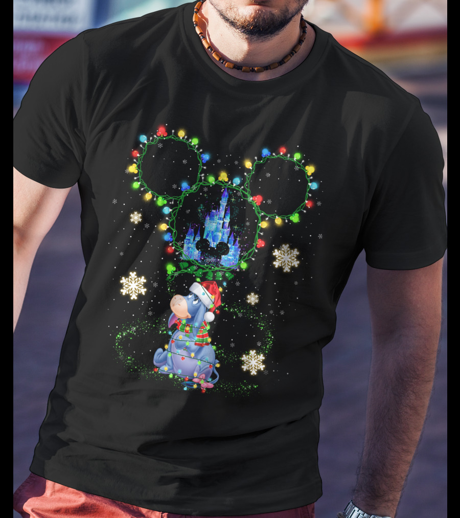 Eeyore Christmas Castle Lights Magic Mickey Ears Snowflakes T-Shirt