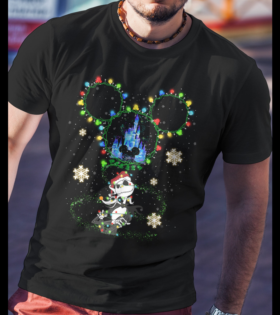 Mickey Mouse Ears Holiday Lights Jack Skellington Christmas Castle Snowflakes T-Shirt