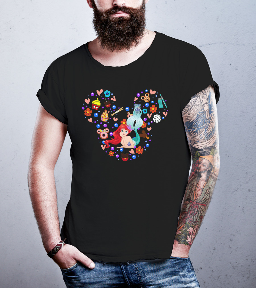Disney Ariel Little Mermaid Mickey Mouse Icon Floral Cupcake Sushi Flowers Hearts T-Shirt