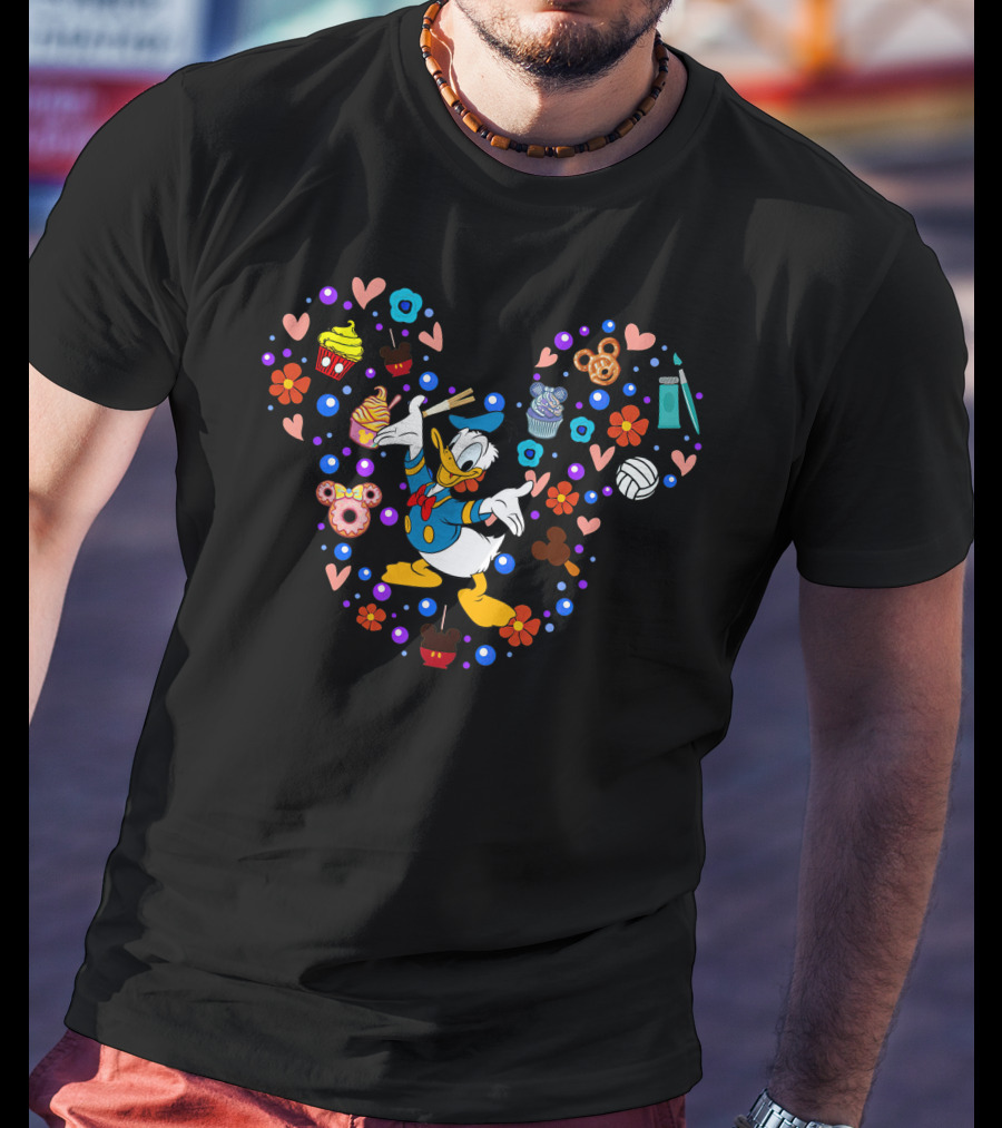 Donald Duck Celebration With Cupcakes And Hearts T-Shirt