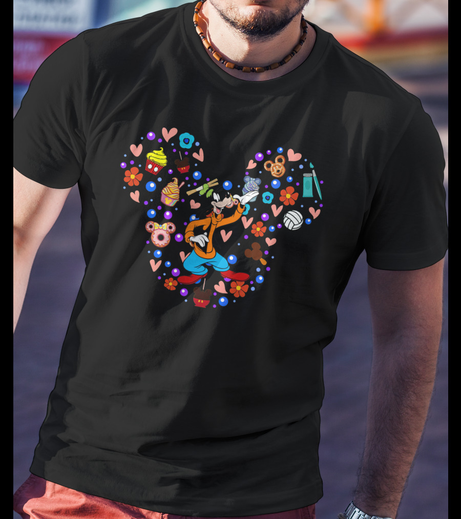 Goofy Heart Symbol With Mickey Mouse Ears And Cupcakes T-Shirt