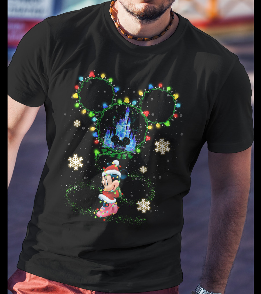 Minnie Mouse Christmas Holiday Lights Castle Snowflakes T-Shirt