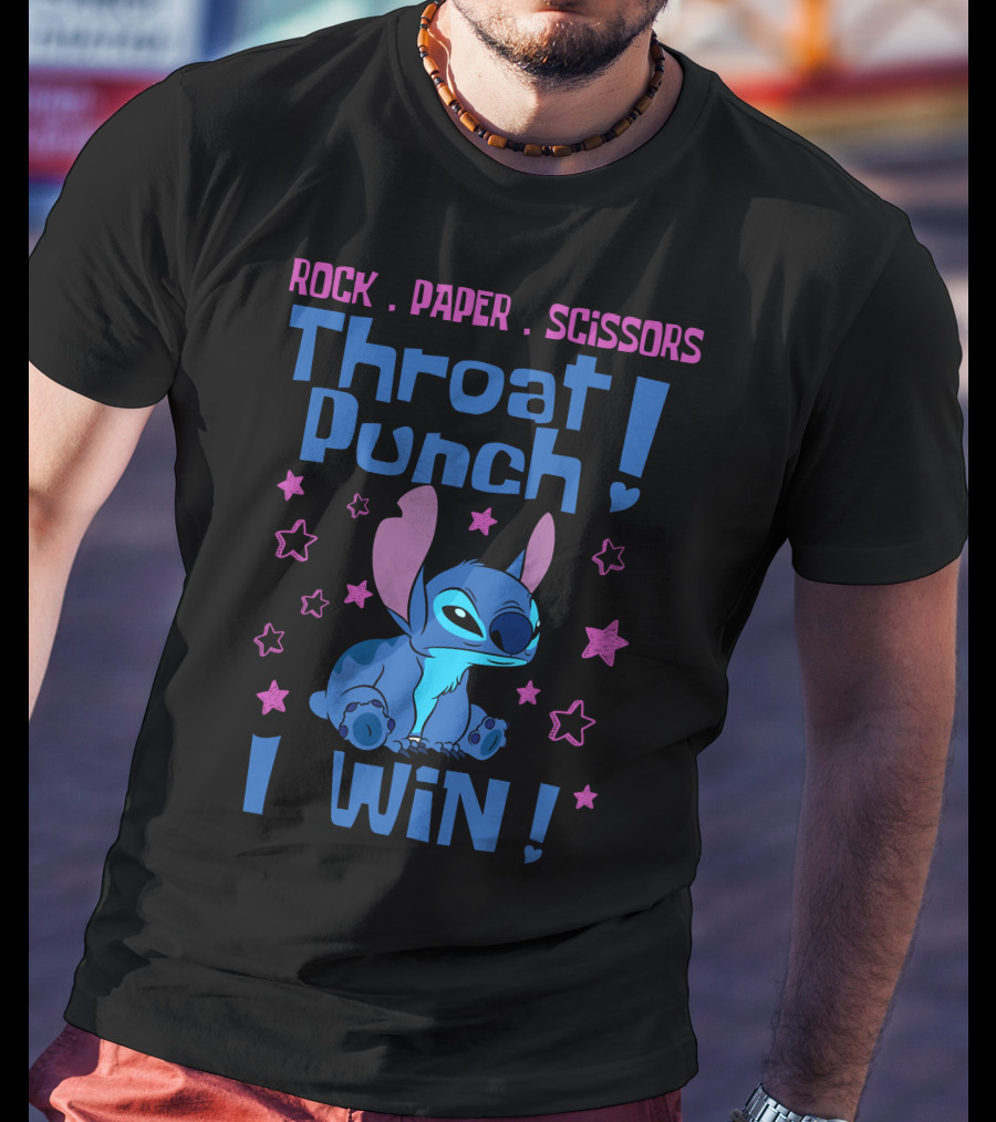 Rock Paper Scissors Throat Punch I Win Stitch T-Shirt
