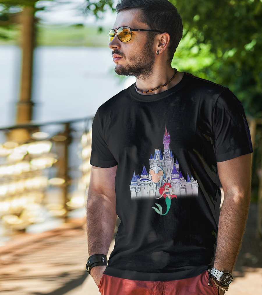 Ariel In Front Of Disney Castle With Mickey Balloon T-Shirt