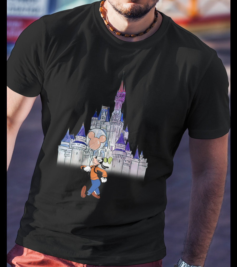 Goofy At Magical Castle With Mouse Balloon T-Shirt