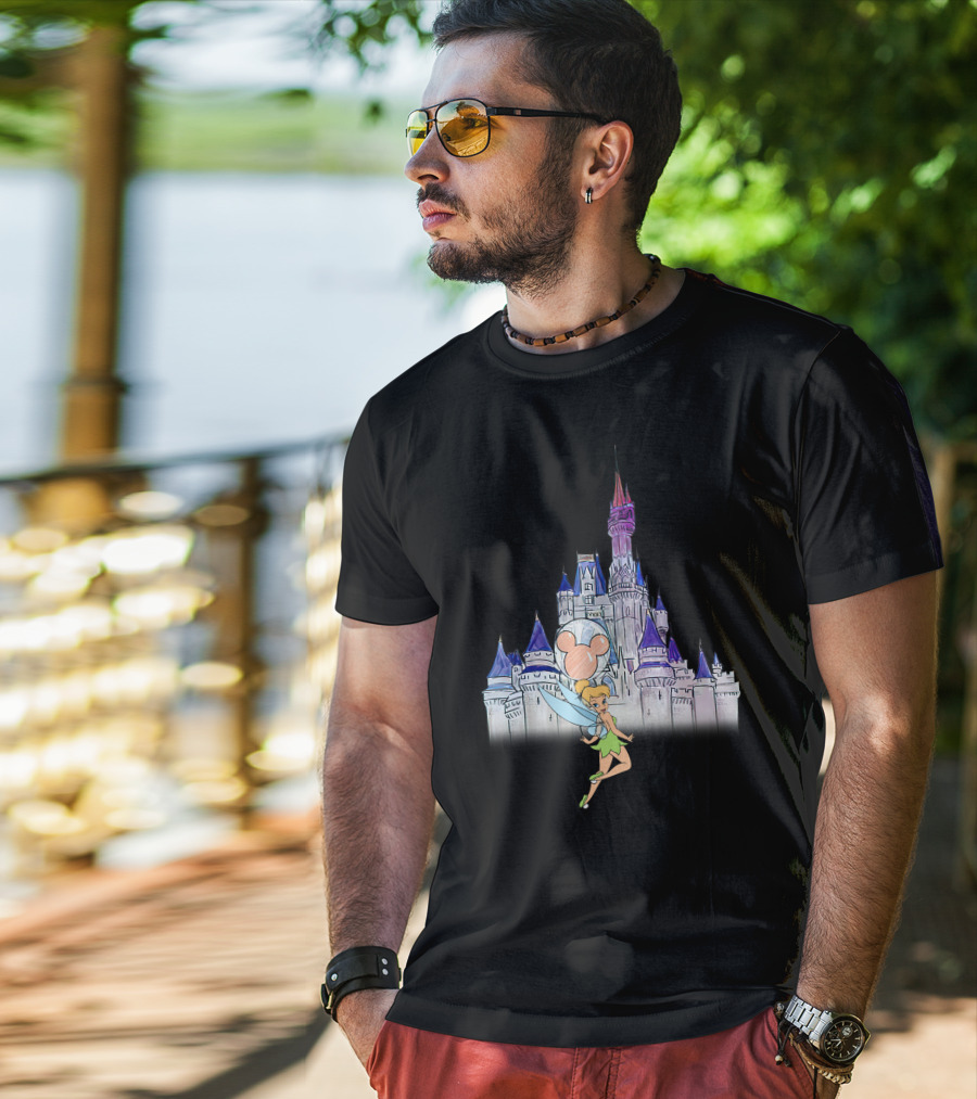 Tinker Bell At Disney Castle With Mickey Balloon T-Shirt