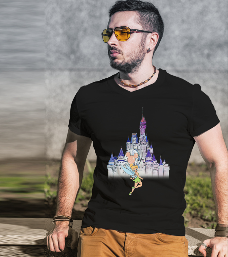 Tinker Bell At Disney Castle With Mickey Balloon T-Shirt