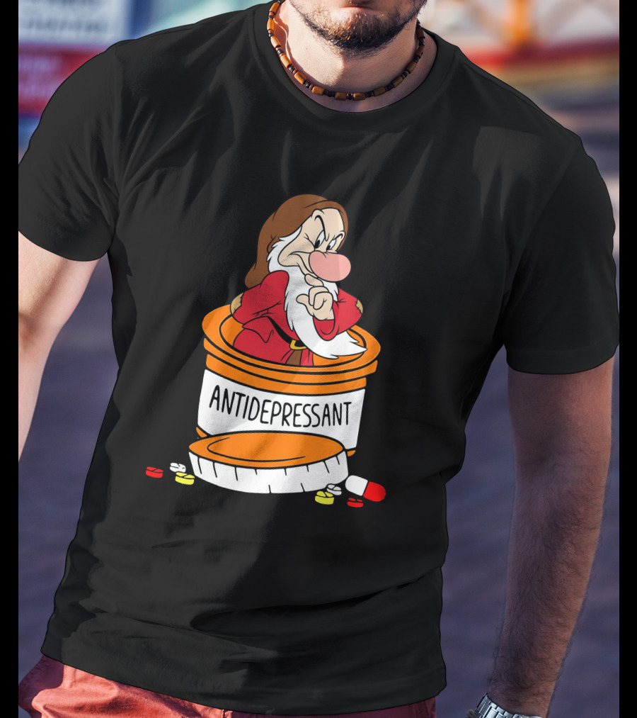 Grumpy Antidepressant Bottle Cartoon Character T-Shirt